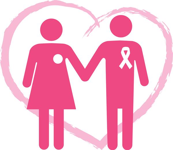 نمادی برای یک بیمار مبتلا به سرطان پستان تحت عمل جراحی ماستکتومی با یک فرد حامی پوشیدن یک روبان شکل قلب در پس زمینه