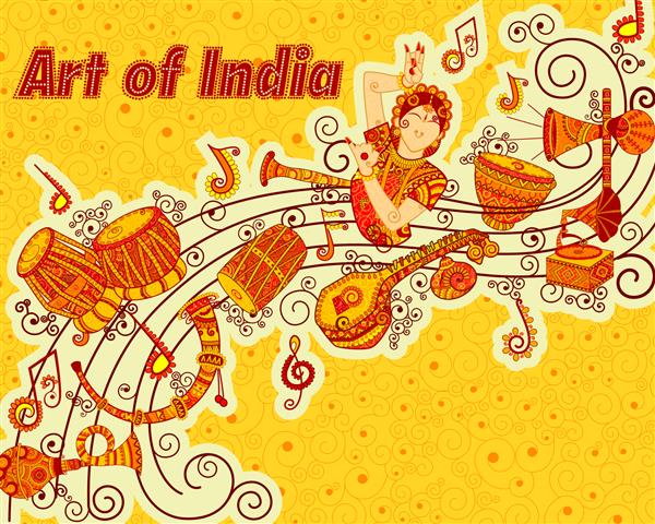 طراحی وکتور هنر و موسیقی هند به سبک هنری هندی