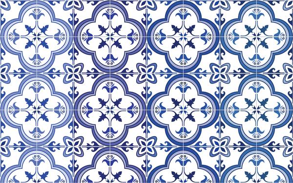 کاشیهای پرتغالی و تزئینی سنتی Azulejos 4 تن تغییر در رنگ آبی الگوی جذاب پس زمینه چکیده تصویر وکتور eps