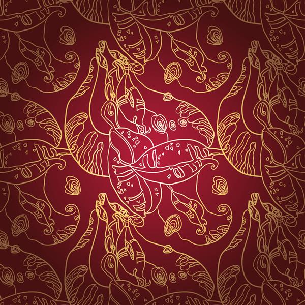 زیور آل توری طلایی لوکس در زمینه قرمز عمیق الگوی بدون درز