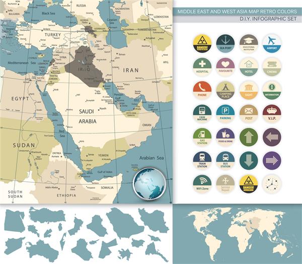 خاورمیانه و غرب آسیا رنگهای یکپارچه را نقشه وکتور می کنند