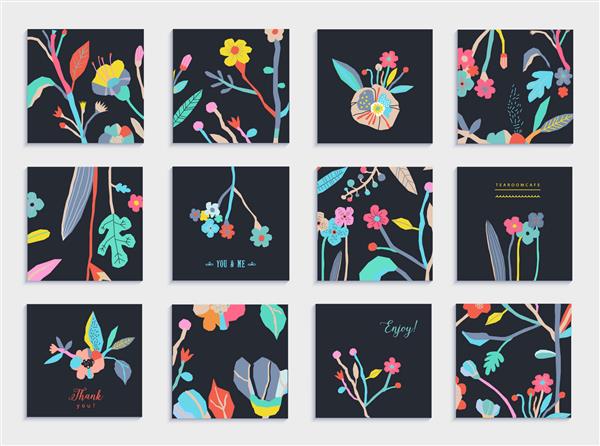 مجموعه ای از کارت های غیر معمول با گل های برش خورده کاغذی تصویر زیبا و رنگارنگ آزاد طراحی پوستر کارت دعوت نامه پلاکارد بروشور بروشور جدا شده