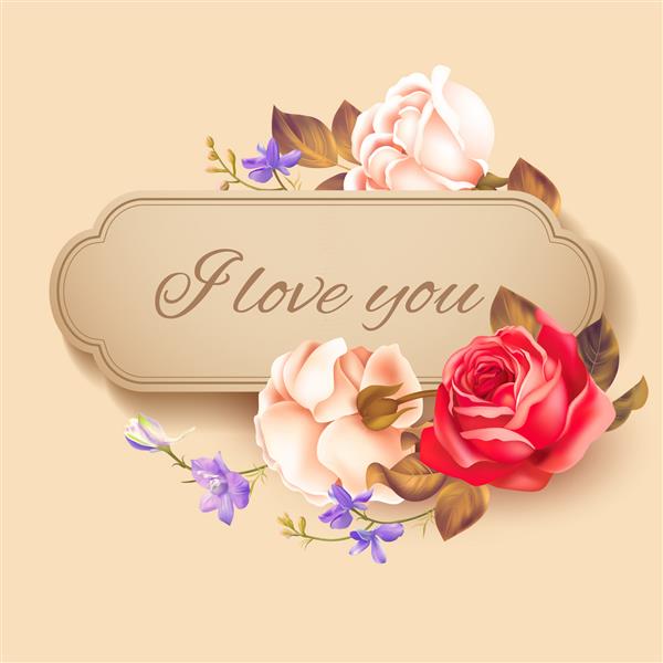کارت عاشقانه عاشقانه با گل رز تصویر برداری