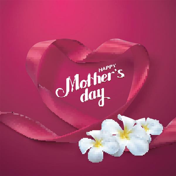 روز مادران مبارک وکتور تصویر جشن تعطیلات با حروف و روبان صورتی قلب و گل