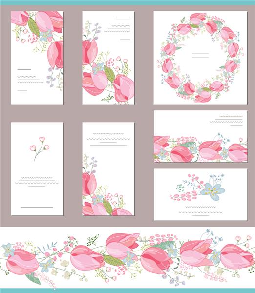 الگوهای بهاری گل با دسته های زیبا از لاله های قرمز برای طراحی عاشقانه و عید پاک اطلاعیه کارت تبریک پوستر تبلیغات