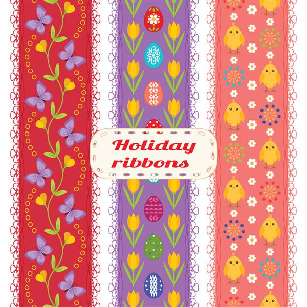 روبان های عید پاک ست روبان های بدون درز برای تعطیلات بهار با پروانه گل تخم مرغ و مرغ ایده آل برای ایجاد کلاژ تزئین آرزوها آلبوم ها کارت های تبریک کاغذ بسته بندی