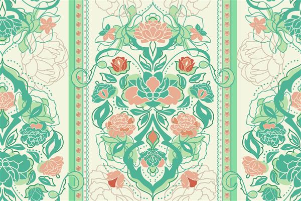 الگوی زیبا و یکپارچه کلاسیک ویکتوریایی پاستلی گل سبز با گلهای رز گل صد تومانی گل گاردنیا وکتور زمینه زیبا یا زمینه شرقی