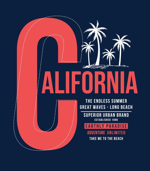 تایپوگرافی کالیفرنیا برای چاپ تی شرت تصویر برداری