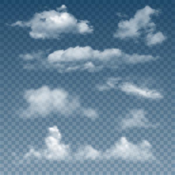 مجموعه ای از ابرهای مختلف واقع بینانه و شفاف تصویر برداری