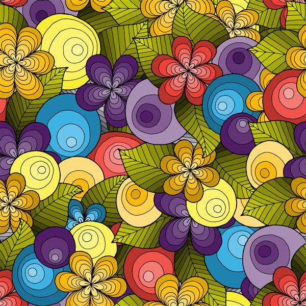 پس زمینه یکپارچه دودل در وکتور با طراحی دستی گل و گل پنسیلی از الگوی قومی وکتور می توان برای کاغذ دیواری پر کردن الگوها جلدها و کتاب ها استفاده کرد نسخه رنگارنگ