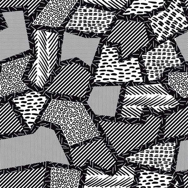 الگوی یکپارچه جذاب در سیاه و سفید با کلاژ هندسی برش خورده سبک مد ممفیس دهه 80 ایده آل برای پس زمینه وب چاپ یا پارچه وکتور