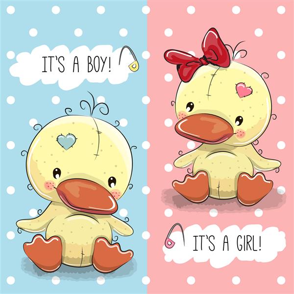 کارت تبریک کودک دوش با دختر و پسر اردک