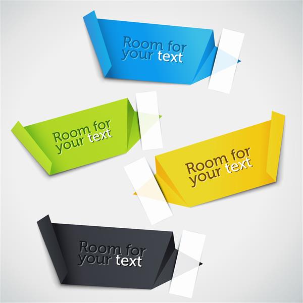 مجموعه ای رنگارنگ از حباب های گفتار برچسب های اریگامی کاغذی واقع بینانه برای برچسب قیمت و پیشنهادات ویژه