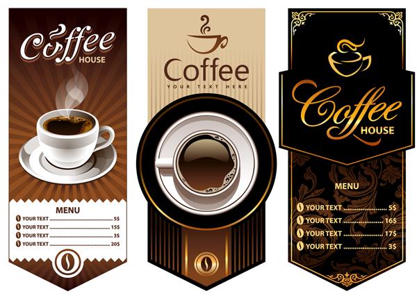 سه قالب طراحی قهوه بنرهای وکتور همه عناصر گروه بندی می شوند