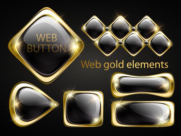 عناصر مدرن براق طلایی دکمه های وب طلایی برچسب های وکتور بخشی از مجموعه