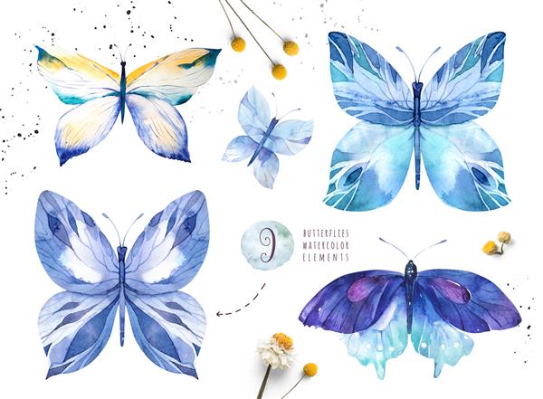 مجموعه ای از پروانه آبرنگ تابستان جذاب هنر بهاره منزوی تصویر آبرنگ طرح کارت عروسی حشرات بنر زیبایی گل طراحی دکوراسیون محبوب غیر معمول
