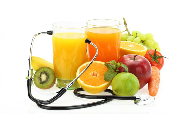 تغذیه و تغذیه سالم میوه ها سبزیجات آب میوه و استتوسکوپ