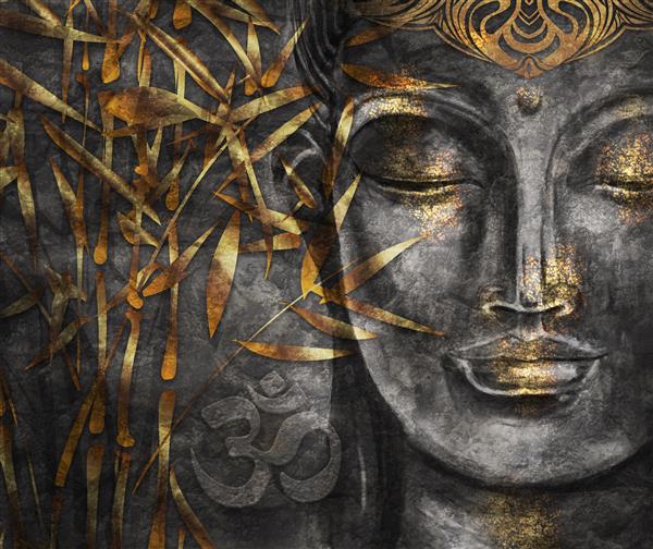 بودیساتوا بودا - کلاژ هنر دیجیتال همراه با آبرنگ یک دست نقاشی غیرمعمول که برای فضای داخلی کشیده شده است