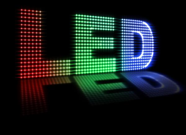 تصویری از LED که با چراغ های رنگی نوشته شده است