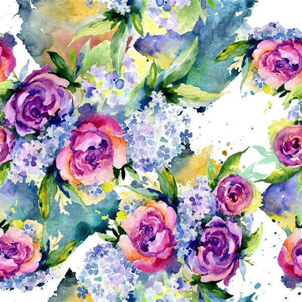 دسته گل های گیاهان گلدار گل وحشی برگ بهار وحشی جدا شده مجموعه تصویر آبرنگ نقاشی آبرنگ مد آکواریل بدون درز