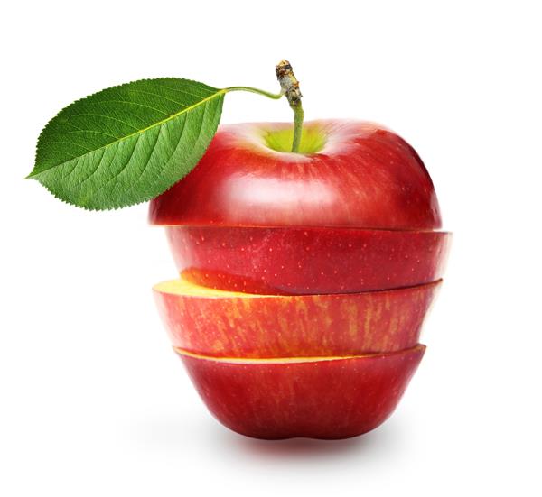 سیب قرمز که روی زمینه سفید قرار دارد