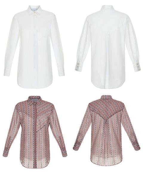 پیراهن چند رنگ و گشاد زیبا و سفید زنانه ساخته شده از پارچه سبک قیچی مانکن شبح جدا شده روی پس زمینه سفید نمای جلو و عقب