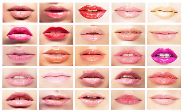 دهان های چند رنگ مجموعه ای از لب های زنان آرایش روشن لوازم آرایشی
