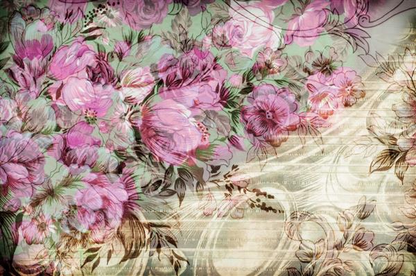قطعه ای از متن ملیله کاری رنگارنگ یکپارچه سازی قطعه ای از الگوی منسوجات ملیله دوزی رنگارنگ با تزئینات گل به عنوان پس زمینه مفید