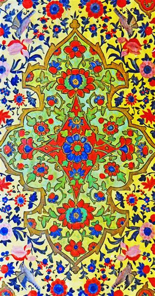 نقاشی دیواری سقفی به سبک سنتی ایرانی باستان کاشان ایران