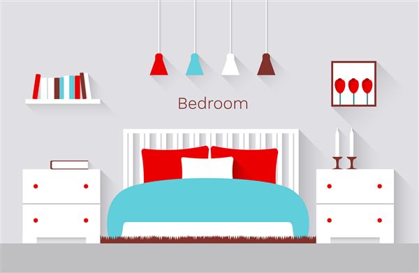 فضای داخلی یک اتاق خواب تصویرگری به سبک تخت