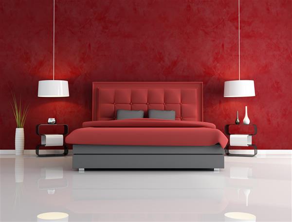 اتاق خواب لوکس قرمز با پشتی تخت
