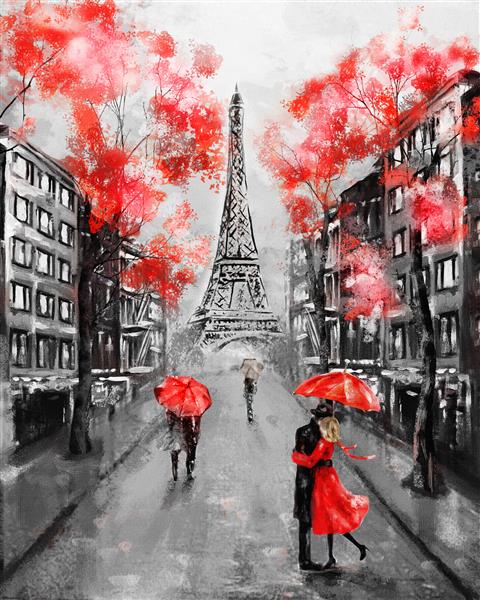 نقاشی رنگ روغن پاریس چشم انداز شهر اروپا فرانسه کاغذ دیواری برج ایفل