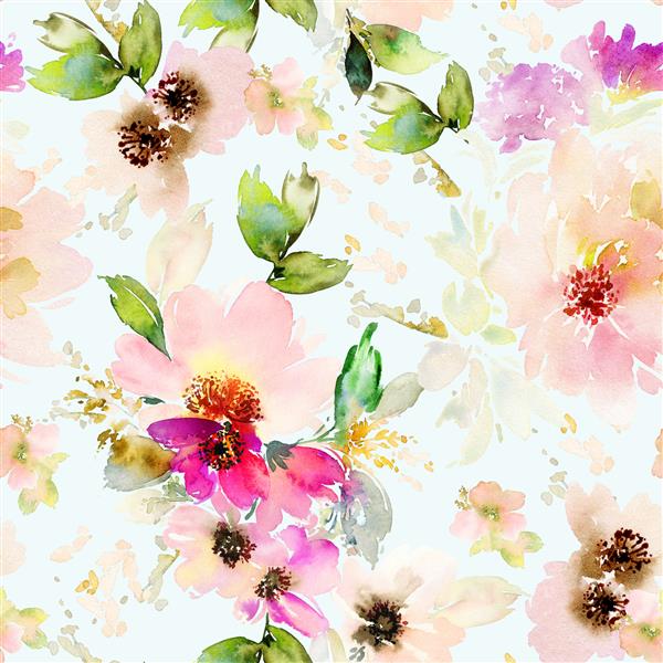الگوی تابستانی یکپارچه با گلهای آبرنگ دست ساز