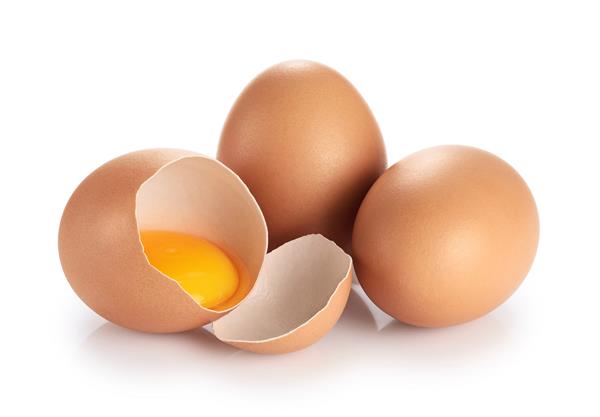 تخم مرغ های جدا شده در پس زمینه سفید تخم مرغ شکسته