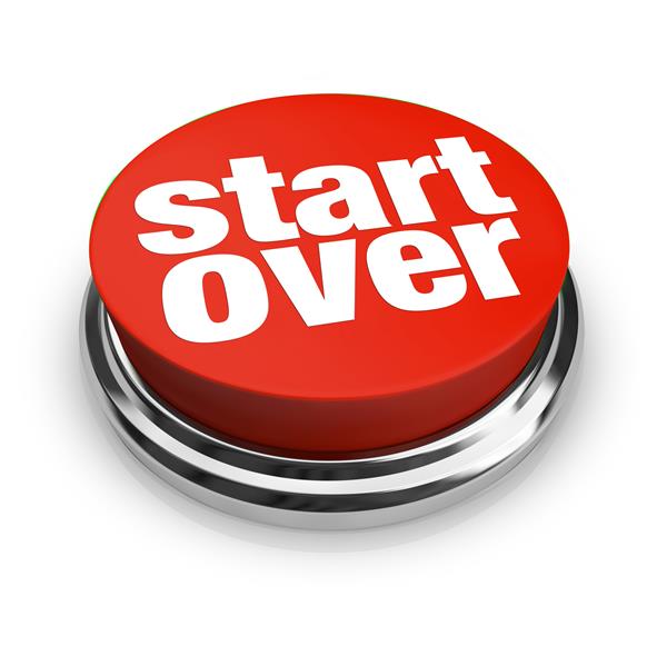 یک دکمه قرمز با کلمات Start Over روی آننشان دهنده تجدید و جوان سازی با شروع جدیدی در زندگی حرفه یا پروژه دیگر