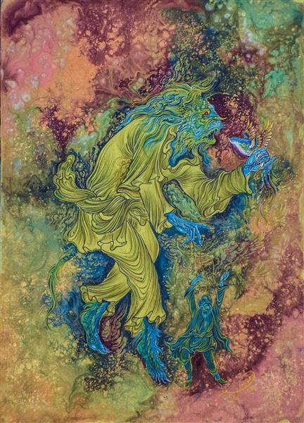 تسخیر روح نقاشی مینیاتور و نگارگری دیو و پرنده اثر میلاد مهتابیان پور