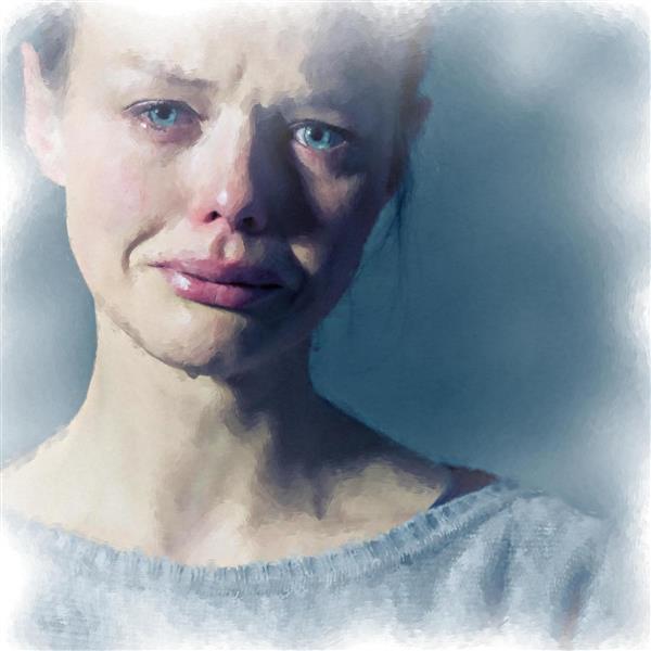 نقاشی دیجیتال نگاه دختر جوان گریان