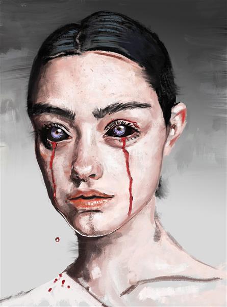 دختری که خون گریه میکند نقاشی و تصویرسازی دیجیتال اثر سعید شیخ زین الدین