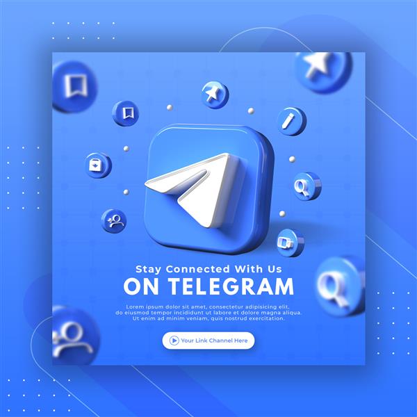 تبلیغات صفحه تجاری با تلگرام رندر سه بعدی برای قالب پست اینستاگرام