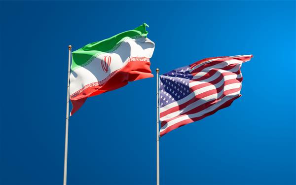 پرچم های زیبای ملی کشور ایران و ایالات متحده در کنار هم