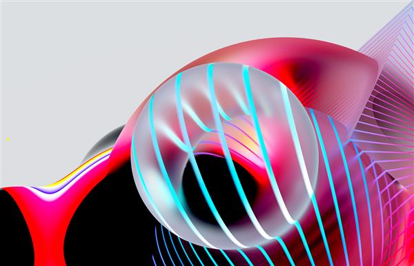 رندر سه بعدی هنر انتزاعی ترکیب بندی با حباب های توپ لاستیکی سورئال پرواز می کند