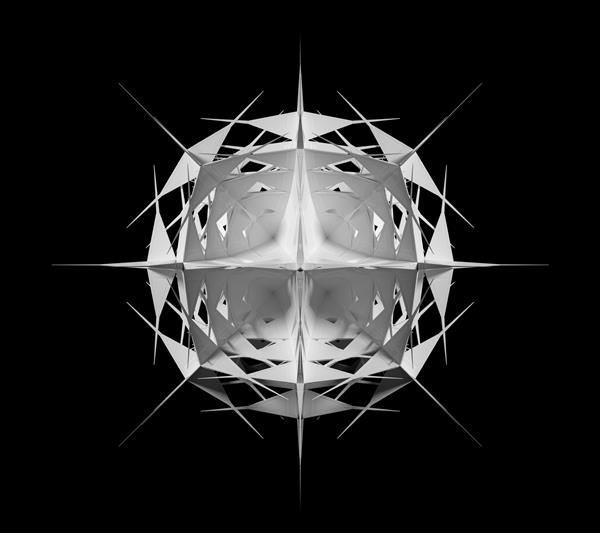 رندر سه بعدی از هنر سیاه و سفید انتزاعی با ستاره سایبری سورئال سه بعدی یا شی برف بیگانه