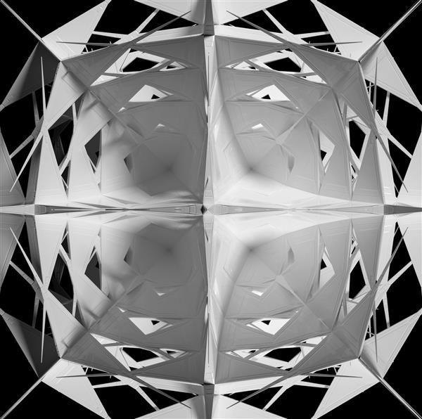 تصویر سه بعدی از هنر سیاه و سفید انتزاعی با قسمتی از ستاره سایبری سه بعدی یا گل بیگانه