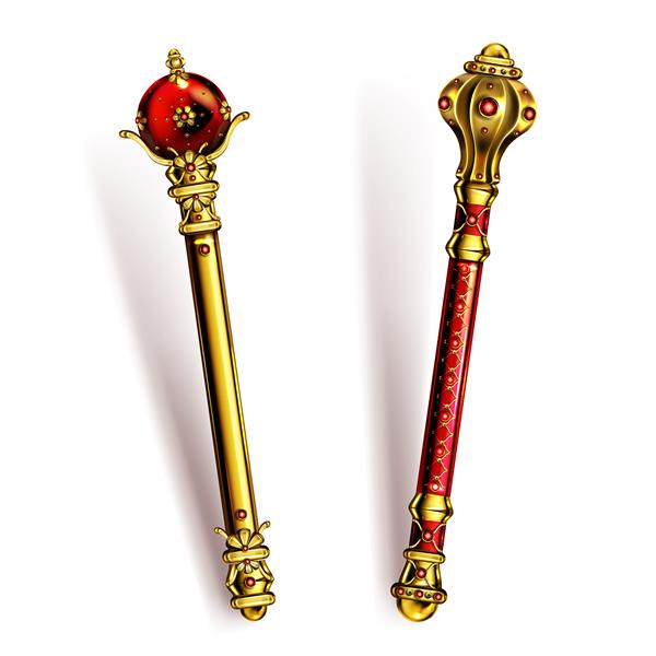 عصای طلایی برای پادشاه یا ملکه عصای سلطنتی با نگین برای پادشاه