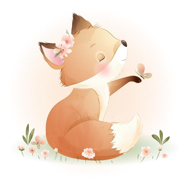 روباه زیبا با تصویر گل