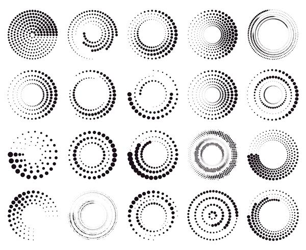 خطوط سرعت نقطه دار را دور بزنید انتزاعی قاب های دایره ای نیم تنه چرخش اشکال دایره نقطه ای نیم تنه تصویرسازی عناصر گرد هنر هندسی مرز شعاعی برای آرم