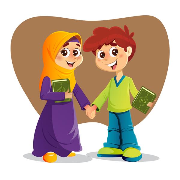 دختر و پسر مسلمان کتابهای قرآن کریم را در دست دارند