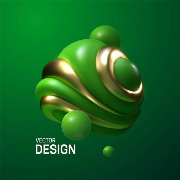 ترکیب انتزاعی با حباب های سه بعدی سبز و طلایی براق
