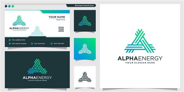 لوگوی آلفا با سبک هنری خط انرژی و بردار ممتاز قالب طرح کارت ویزیت
