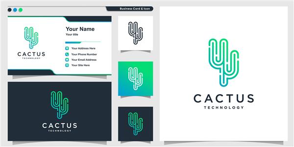 لوگوی کاکتوس با وکتور ممتاز به سبک هنر خط مدرن با تکنولوژی مدرن